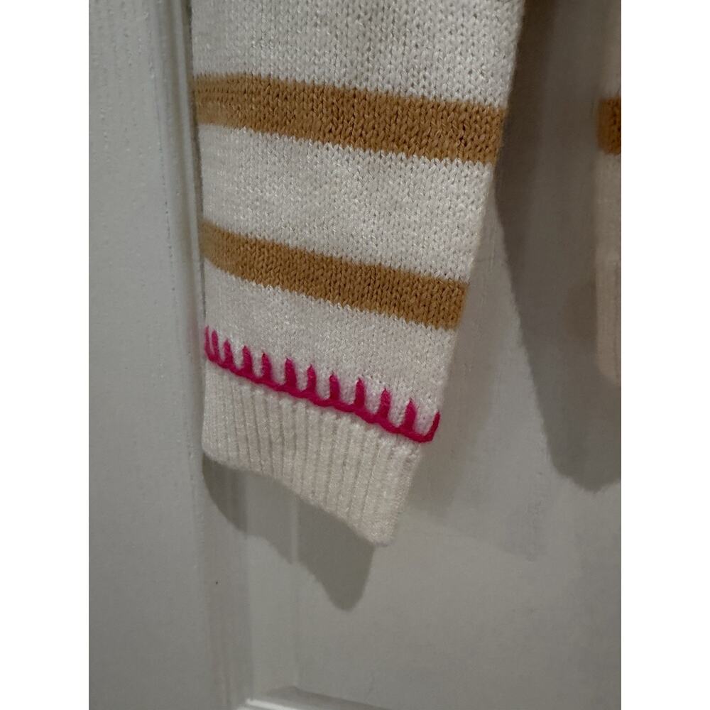 Lilly Pulitzer Kyren Sweater XXS White Tan Stripe Cotton Blend Embroidered $148 - Picture 6 of 9